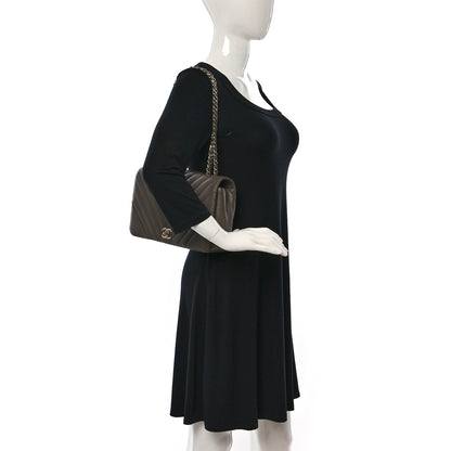 Chanel Calfskin Chevron Quilted Large Statement Flap Khaki 2 of 9