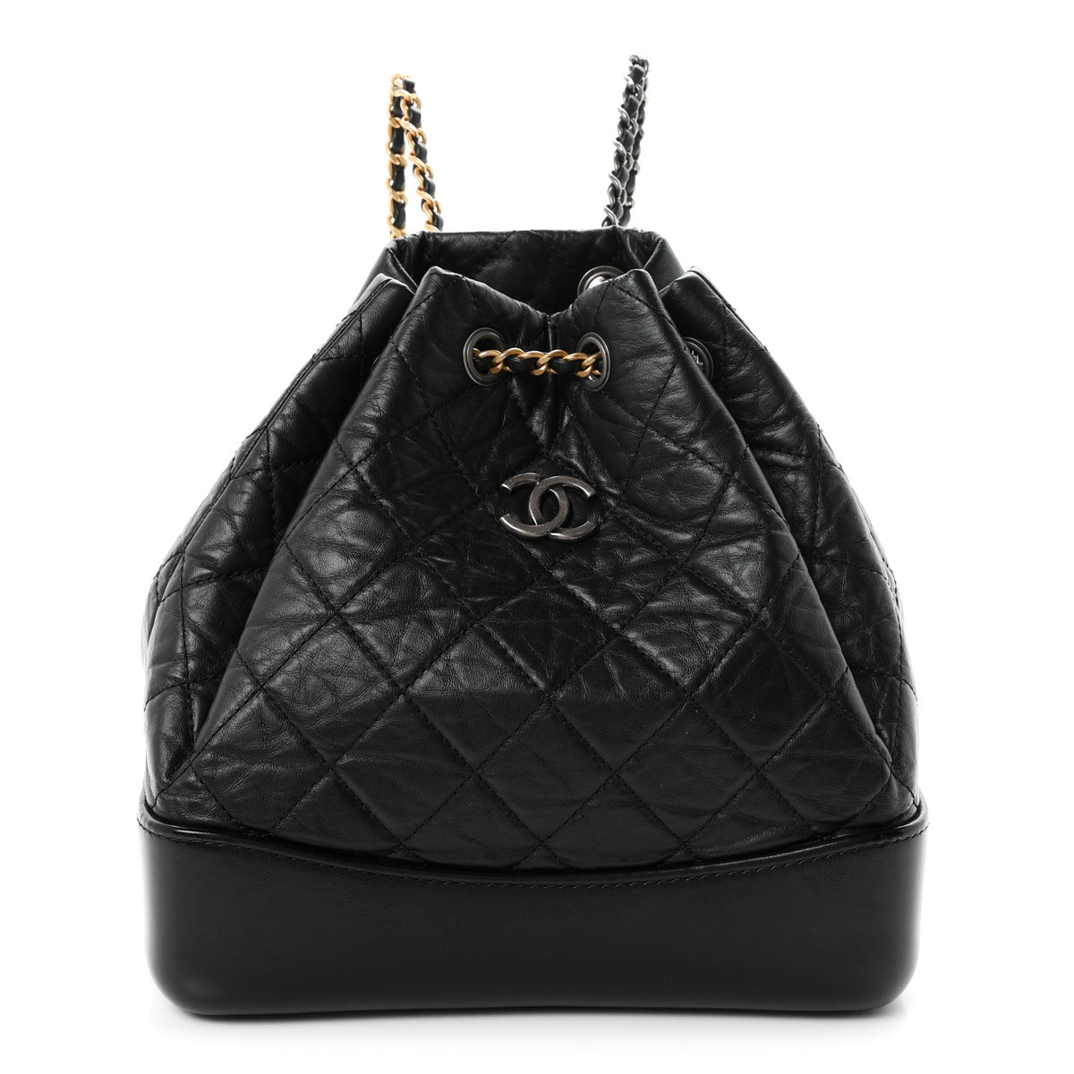 Aged Calfskin Quilted Gabrielle Backpack Black
