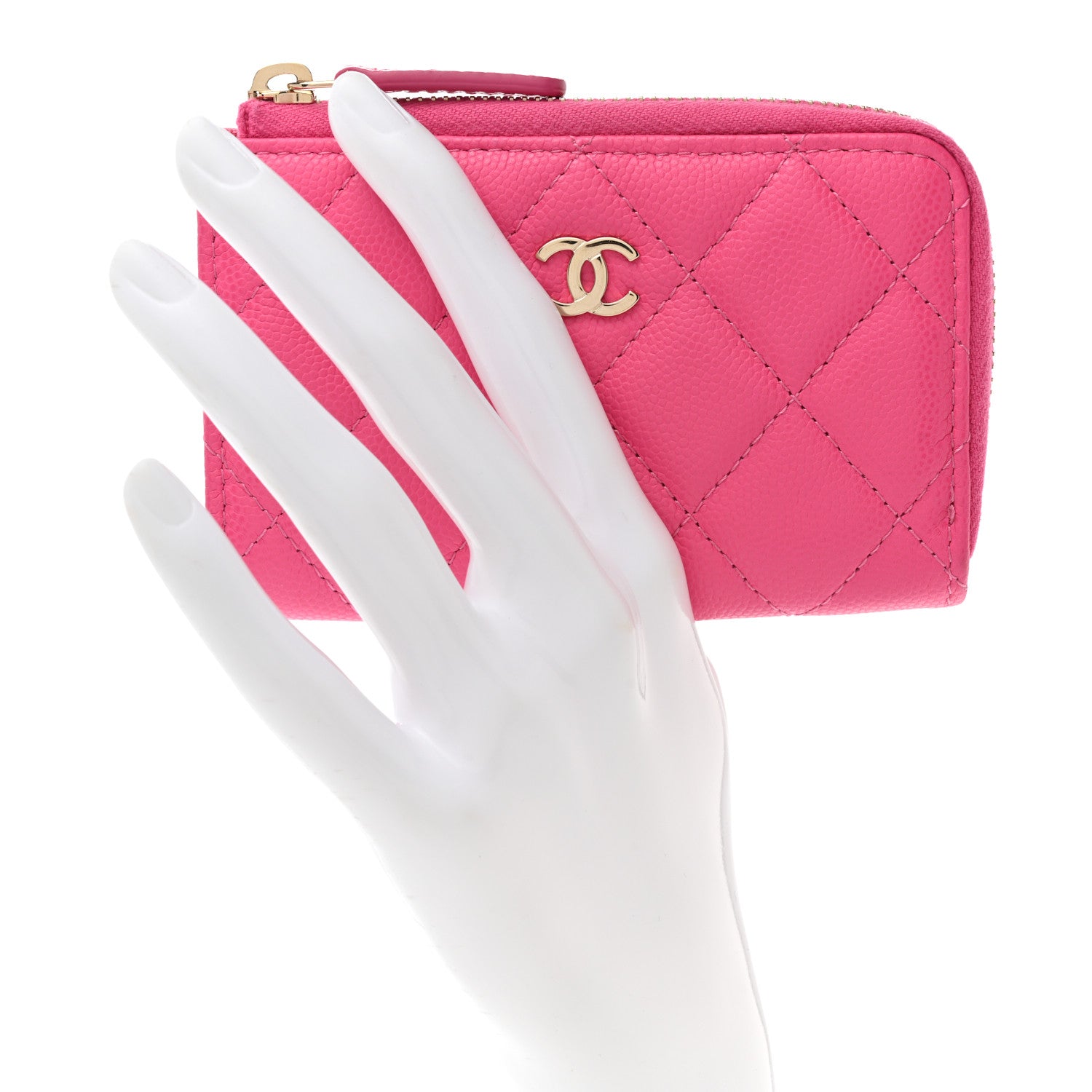 Chanel Caviar Quilted Zipped Key Holder Case Pink 2 of 8