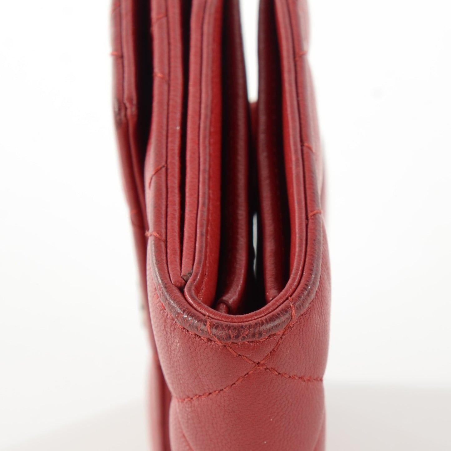 Lambskin Quilted French Flap Wallet Red