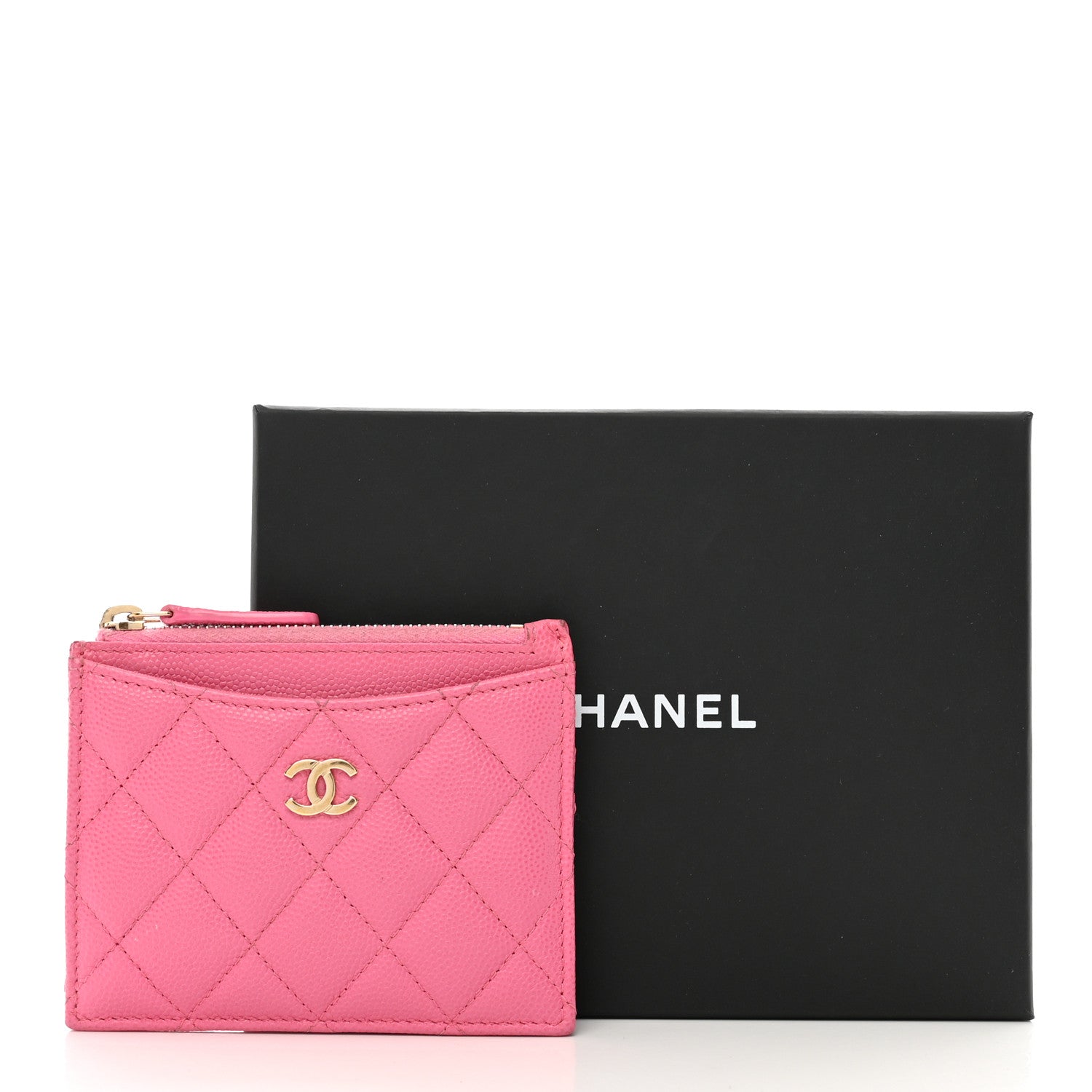 Chanel Caviar Quilted CC Zip Card Holder Pink 10 of 10