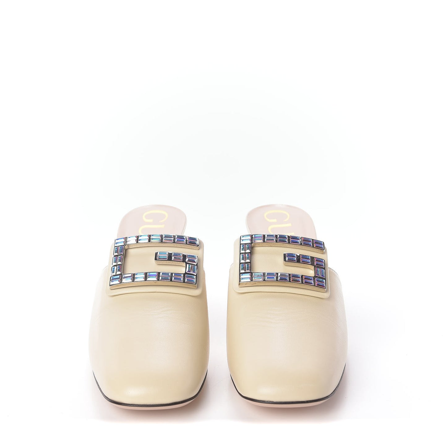 Malaga Kid Crystal Square G Madelyn Mules 40.5 Vintage White