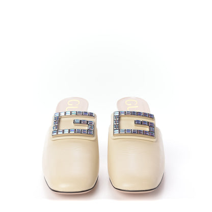 Gucci Malaga Kid Crystal Square G Madelyn Mules 40.5 Vintage White 3 of 11