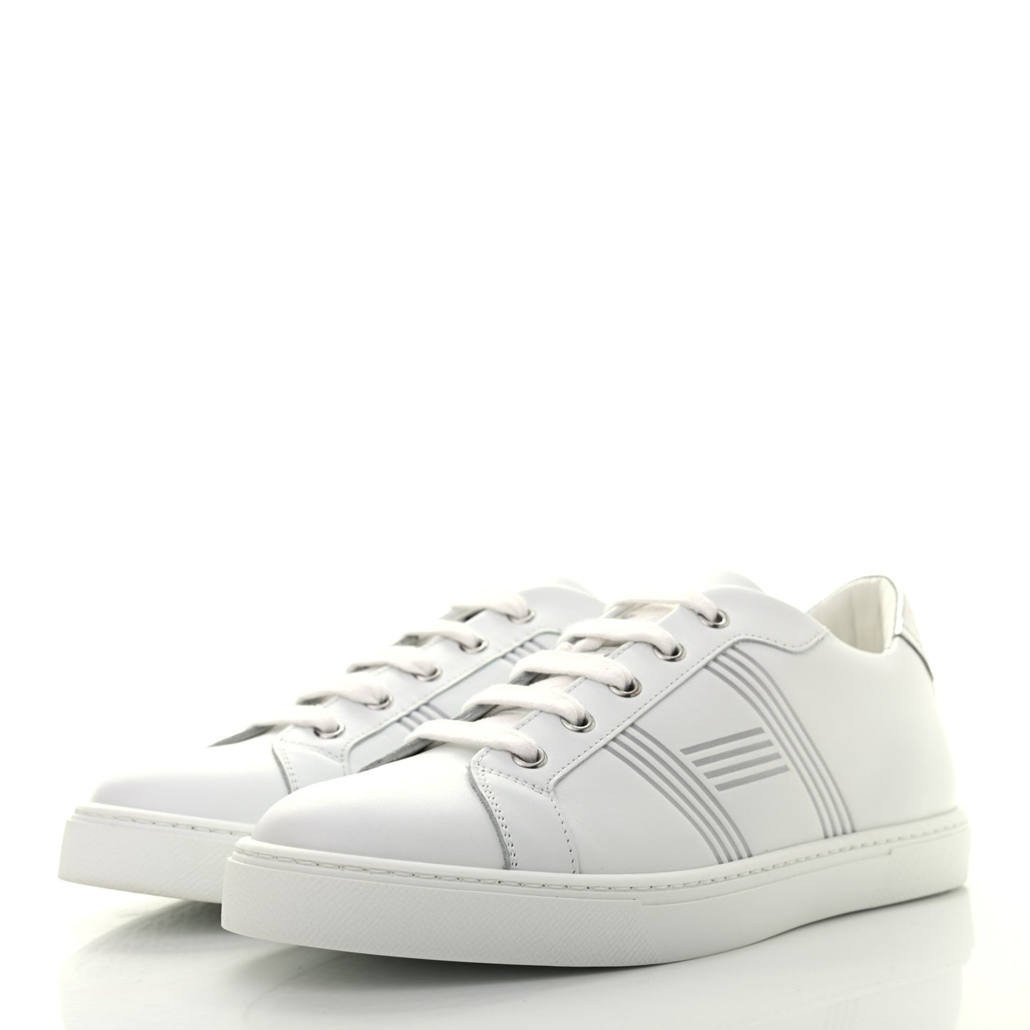 Calfskin Womens Advantage Sneakers 38 White Gris Argente