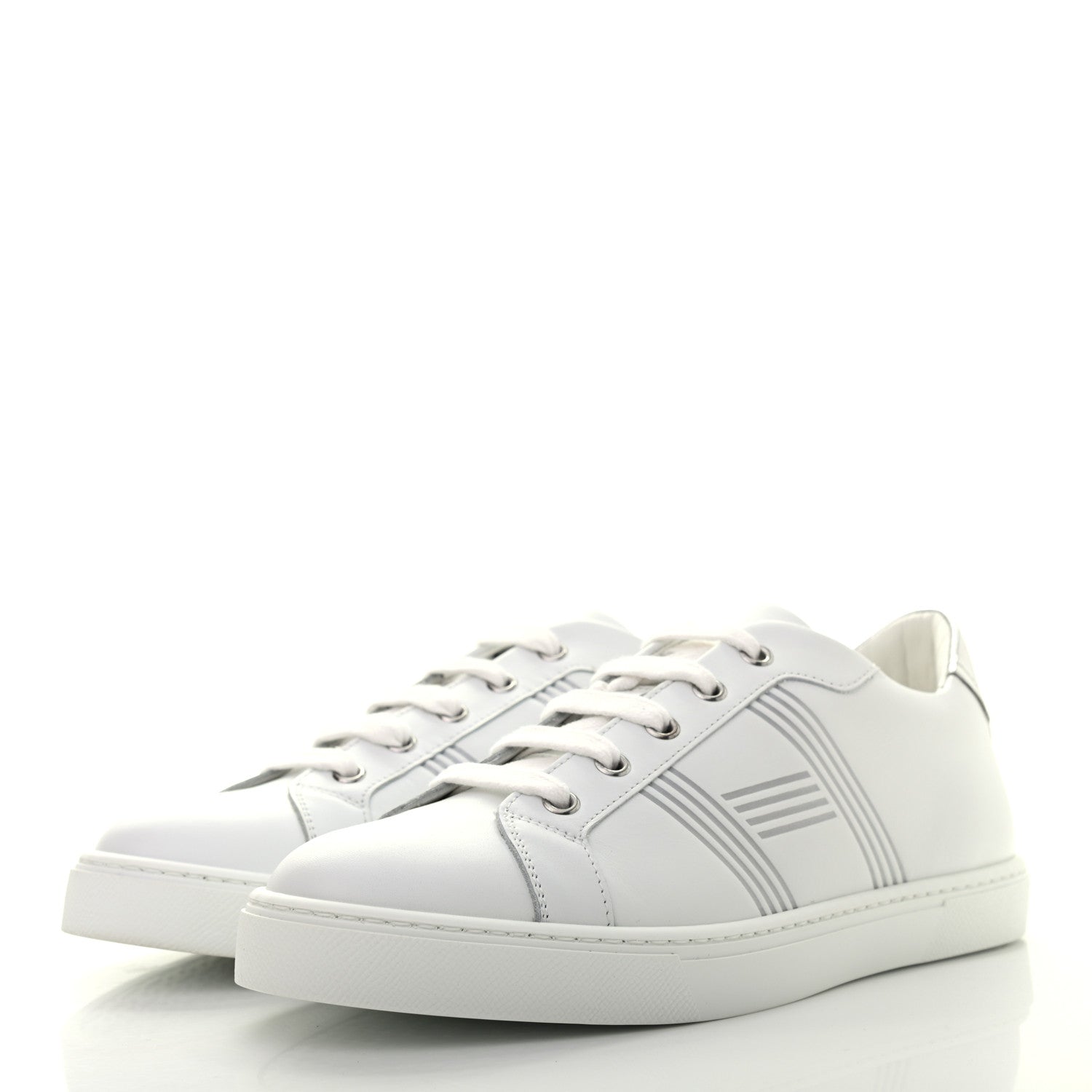 Hermes Calfskin Womens Advantage Sneakers 38 White Gris Argente 3 of 8