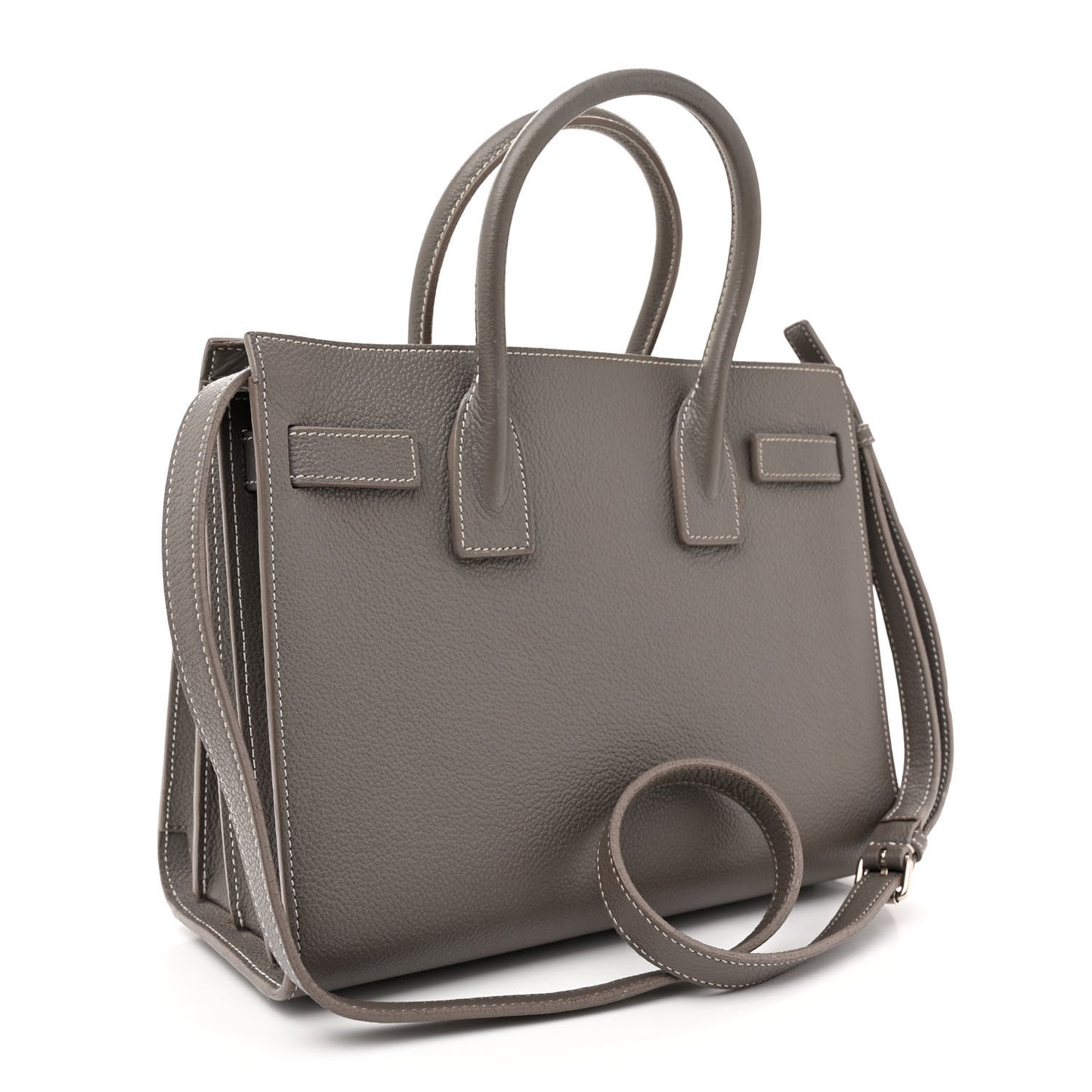 Grained Calfskin Topstich Baby Sac De Jour Grey