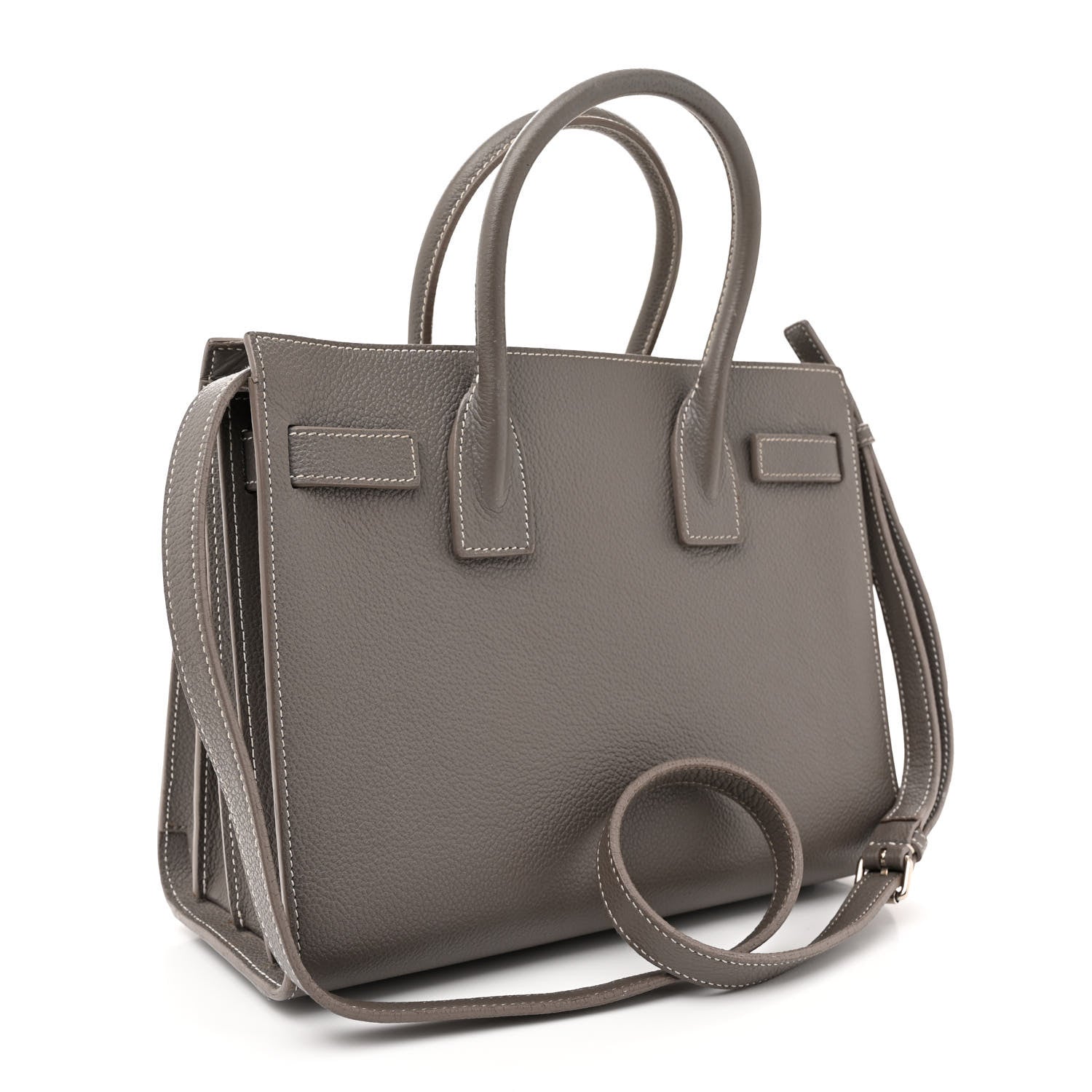 Saint Laurent Grained Calfskin Topstich Baby Sac De Jour Grey 3 of 20