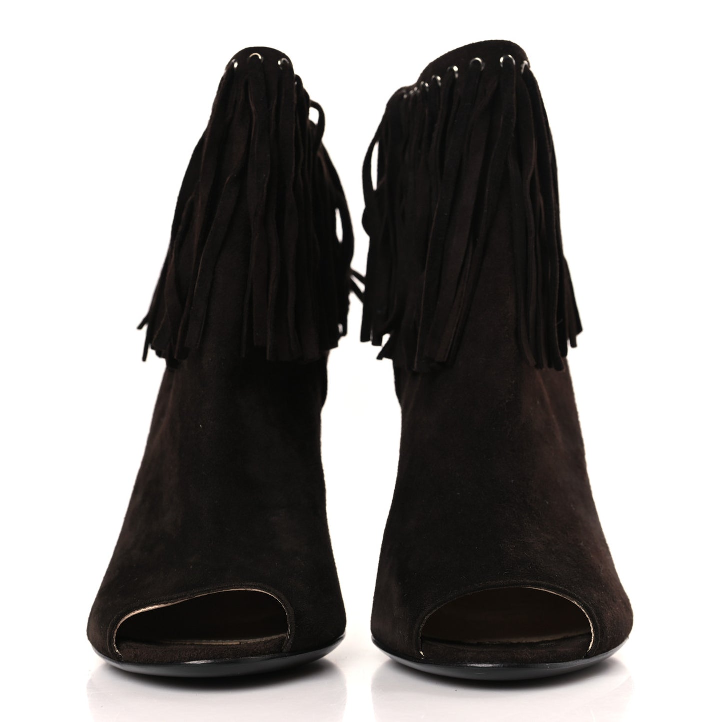 Suede Fringe Peep Toe Bootie 40 Dark Brown