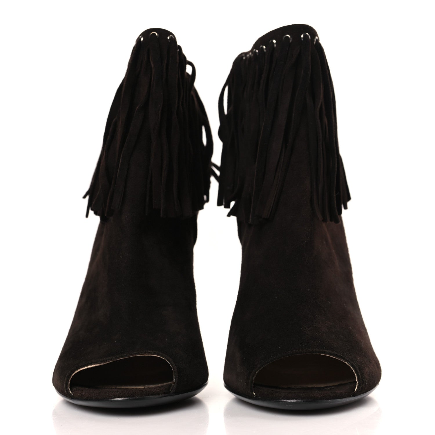 Prada Suede Fringe Peep Toe Bootie 40 Dark Brown 2 of 7