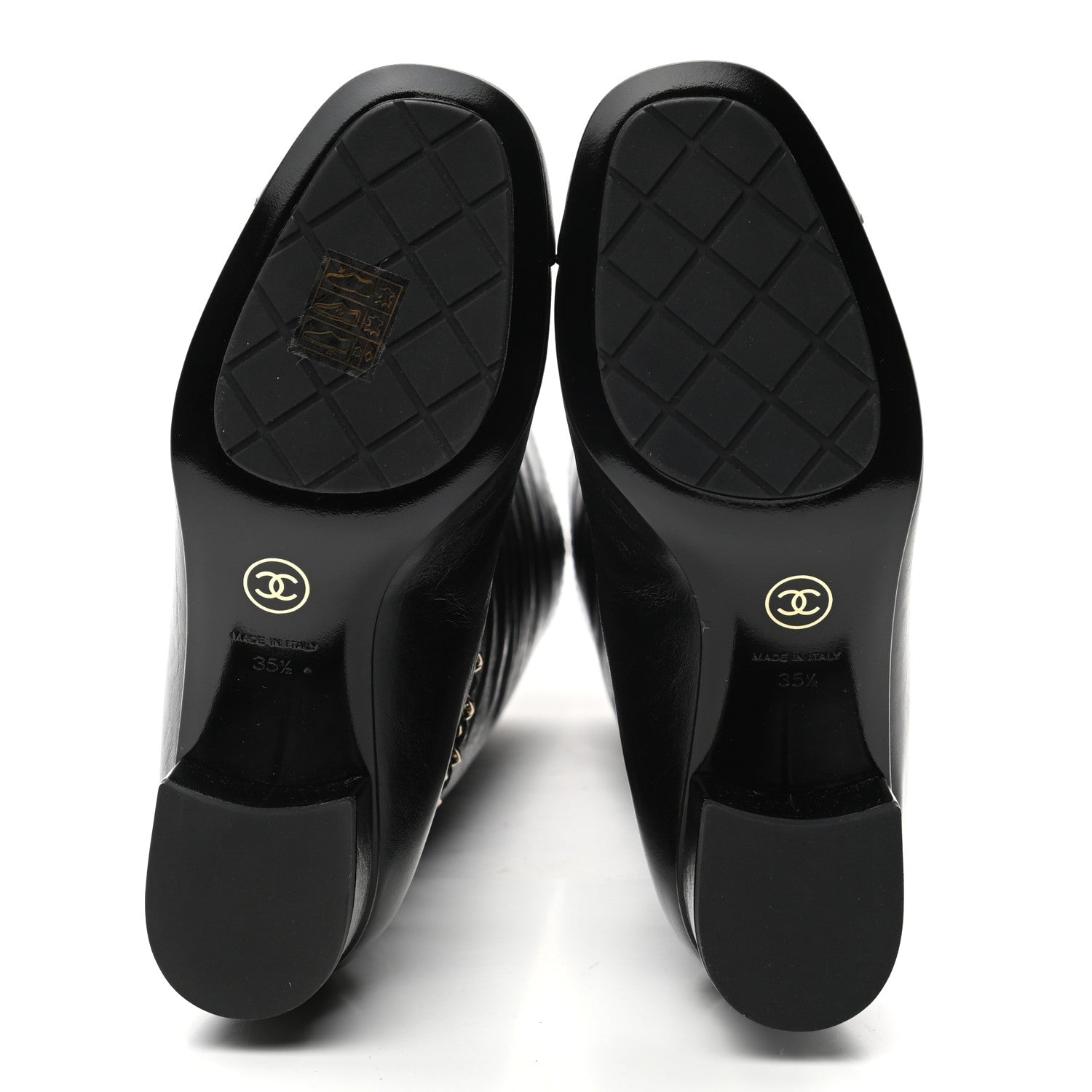 Chanel Crumpled Calfskin Cap Toe Chain Tall Boots 35.5 Black 5 of 7