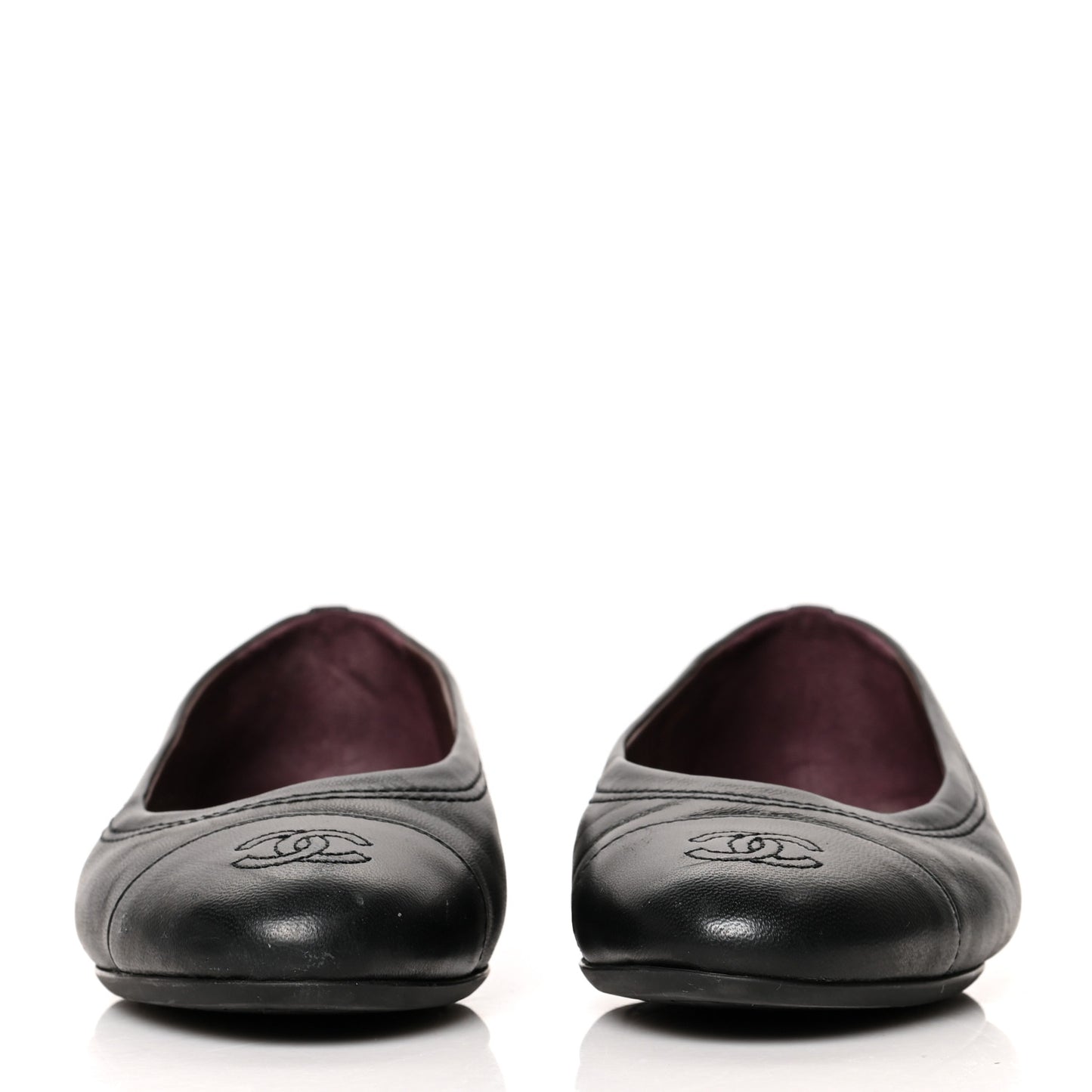 Lambskin Cap Toe Uniform Ballerina Flats 37.5 Black
