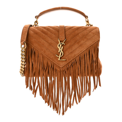Saint Laurent Suede Matelasse Chevron Fringe Monogram Medium College Bag Brown 1 of 10
