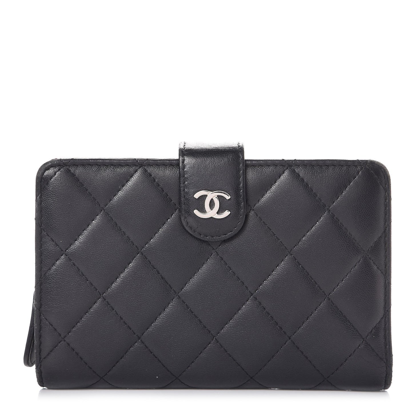 Lambskin Quilted Zipped Pocket Wallet Black