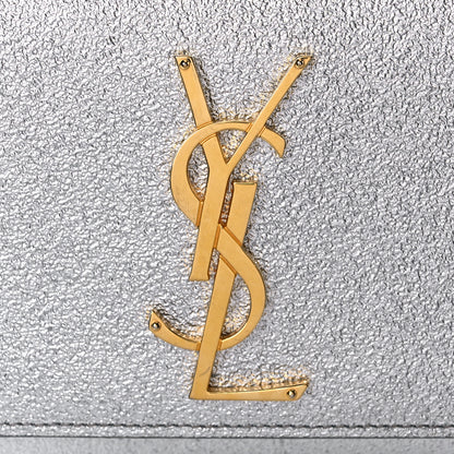 Saint Laurent Metallic Calfskin Small Classic Monogram Kate Satchel Platine 10 of 10
