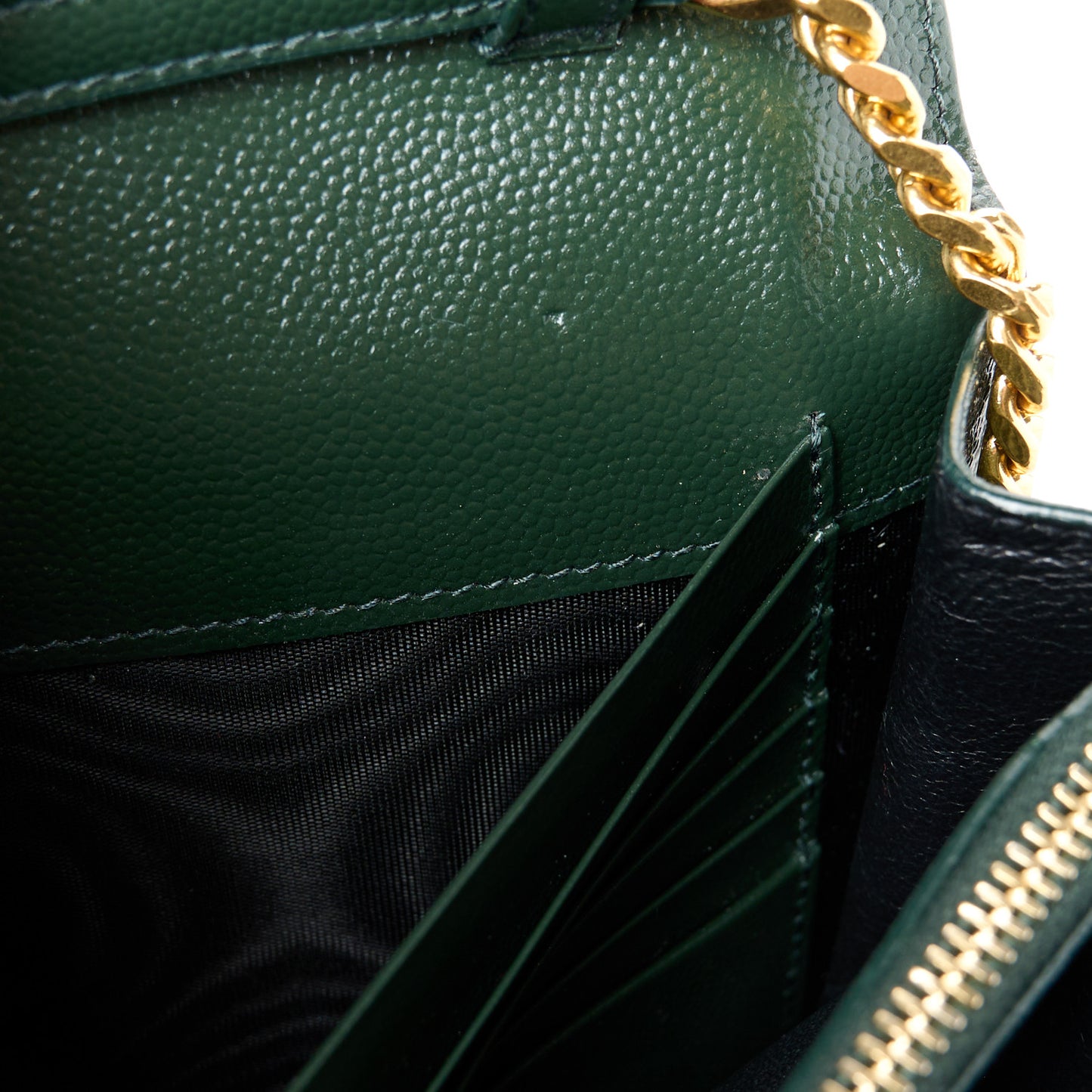 Grain De Poudre Matelasse Chevron Monogram Chain Wallet Dark Green