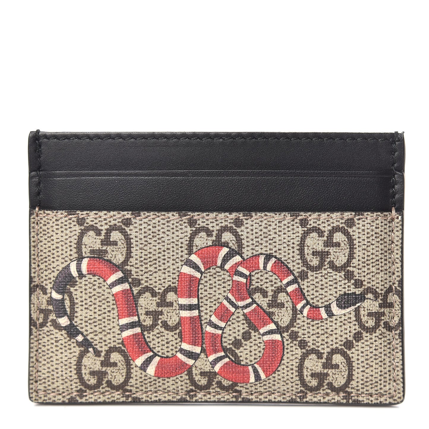 GG Supreme Monogram Kingsnake Card Holder Beige Black