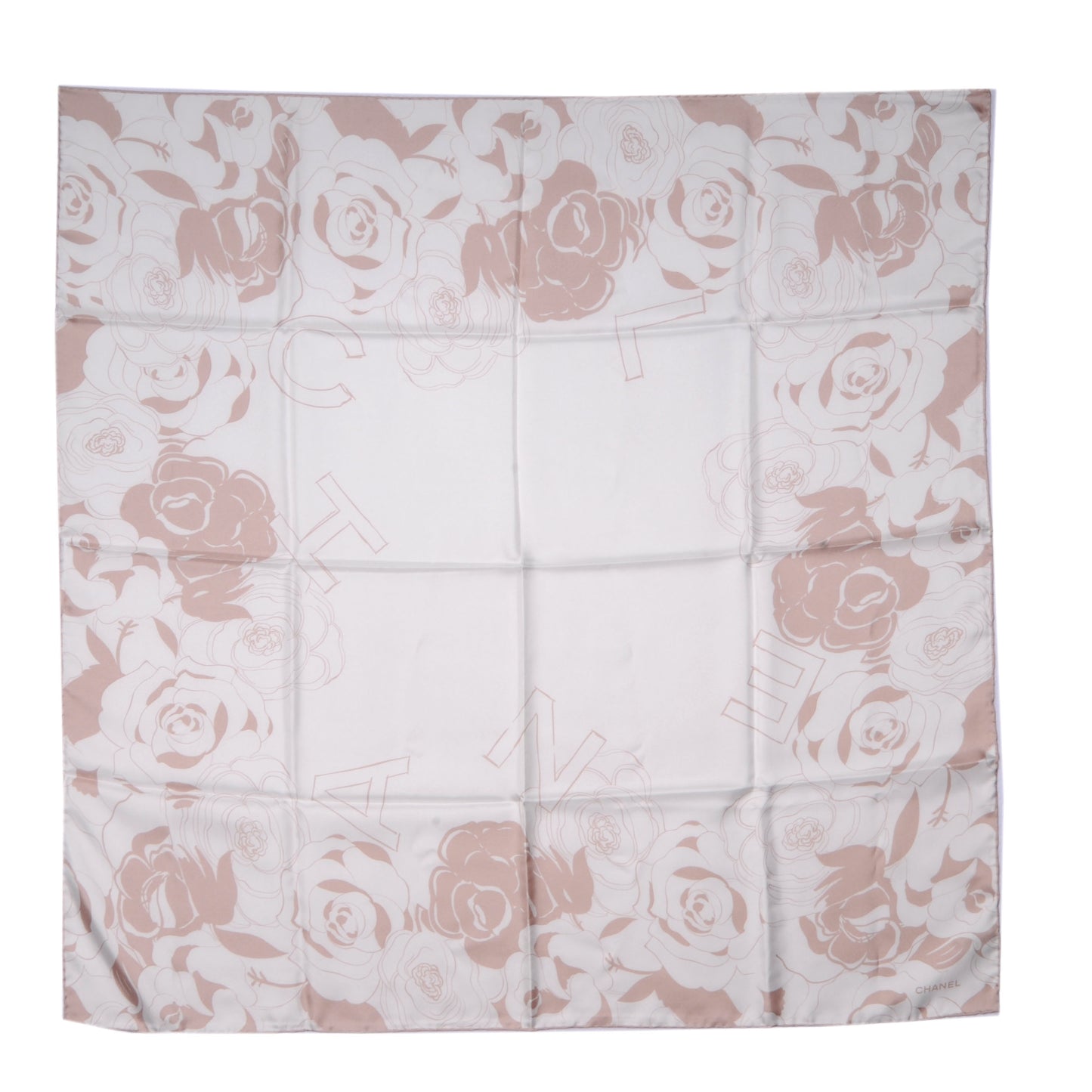 Silk CC Logo Camellia Scarf White Beige
