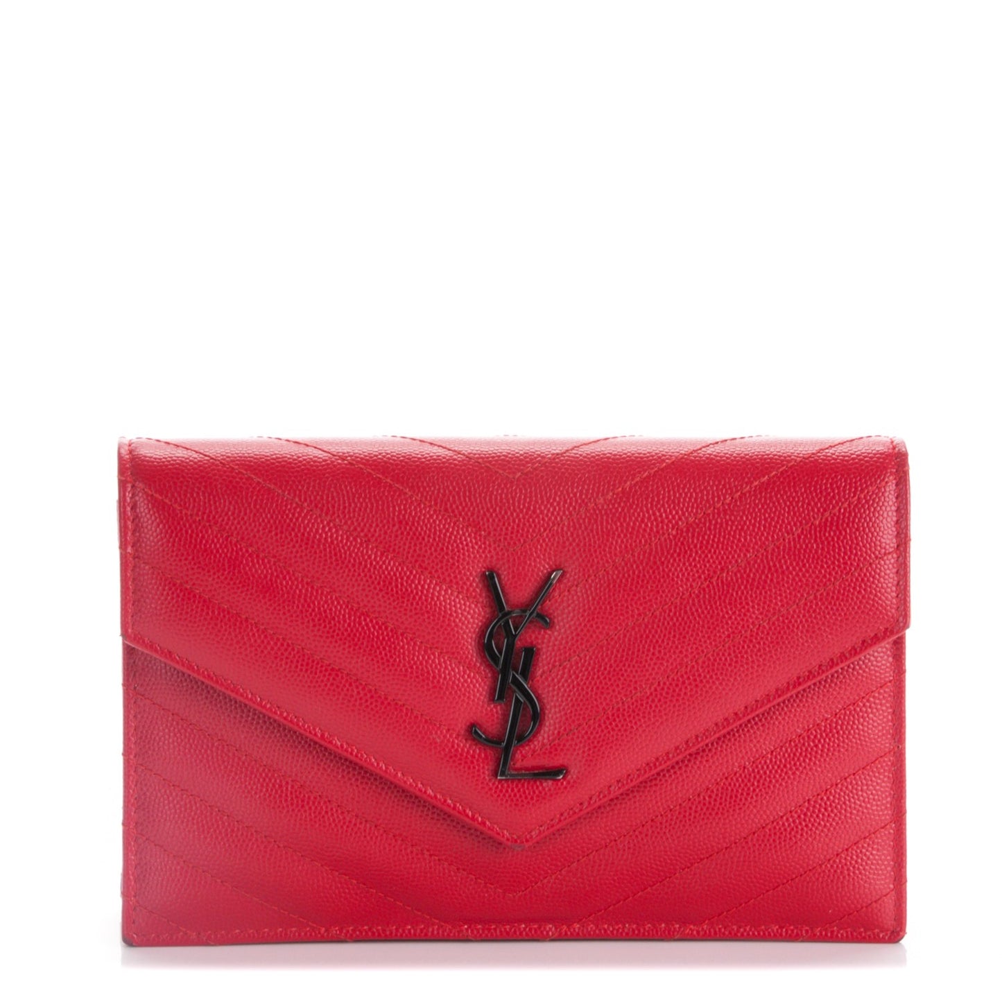 Grain De Poudre Matelasse Chevron Monogram Envelope Chain Wallet New Red