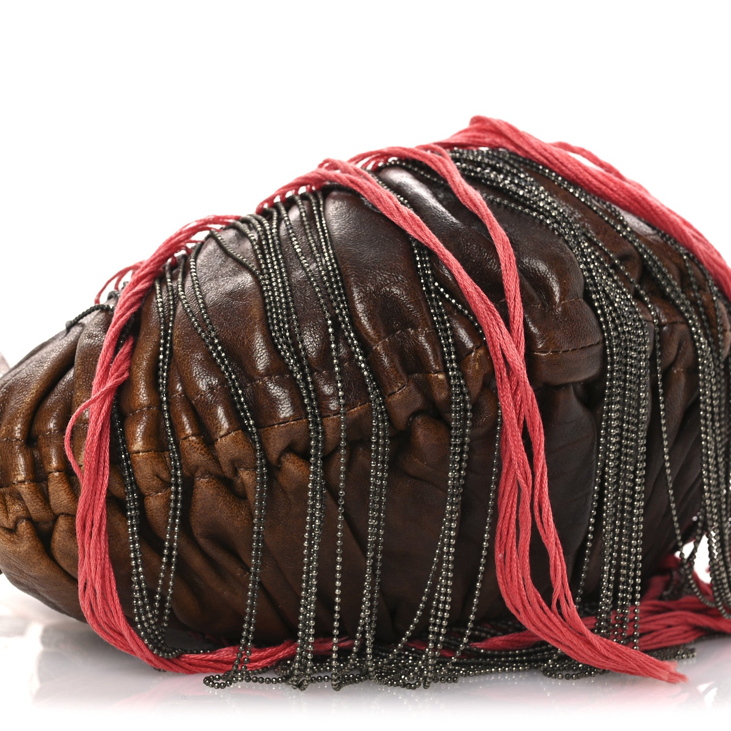 Fendi Nappa Nuvolata Beaded Fringe Spy Clutch Brown Red 9 of 11