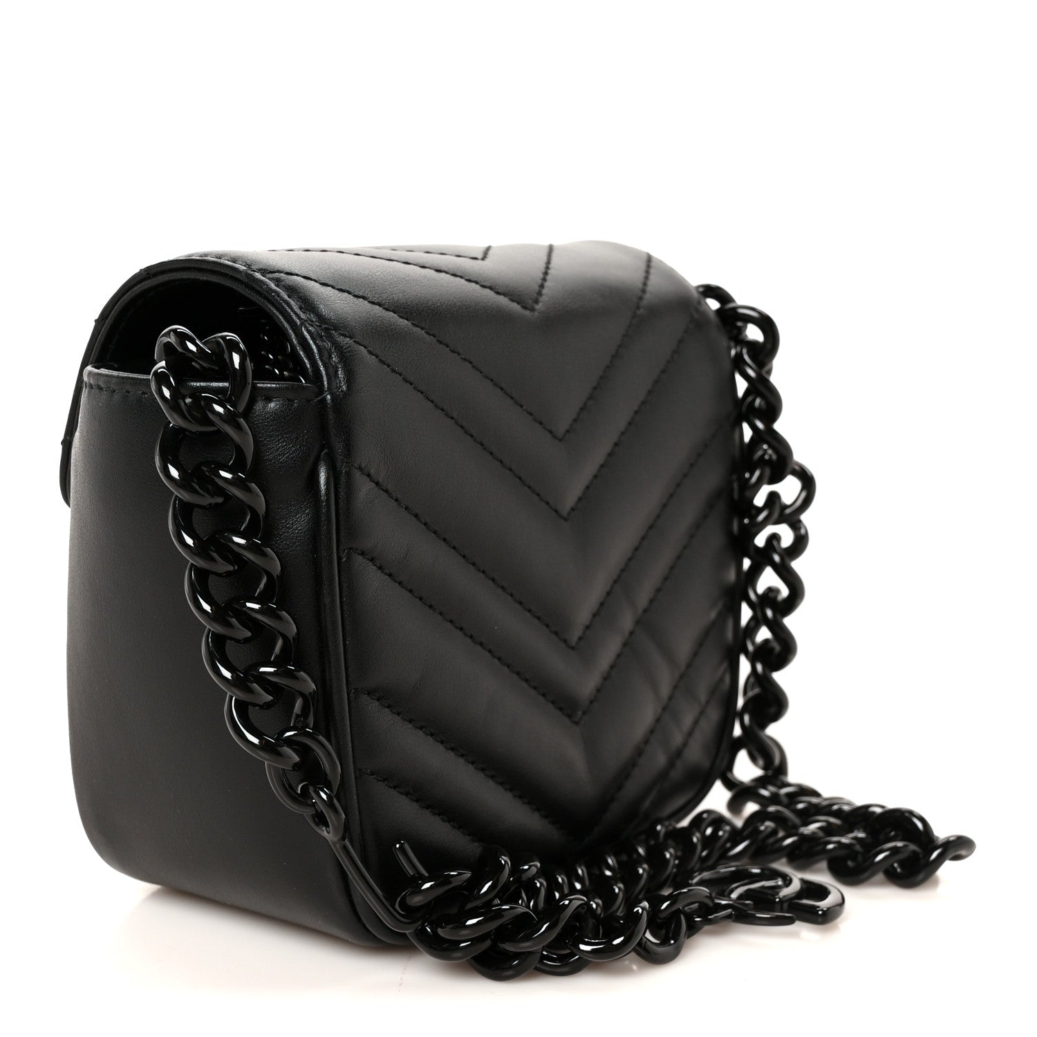 Gucci Calfskin Matelasse Monochrome GG Marmont Chain Belt Bag Black 3 of 10