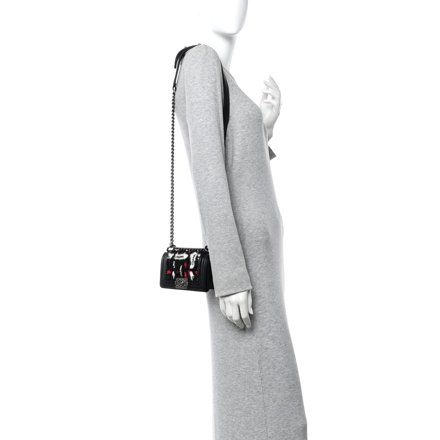 Chanel Lambskin Tweed Logo Embroidered Mini Boy Flap White Red Black 2 of 12