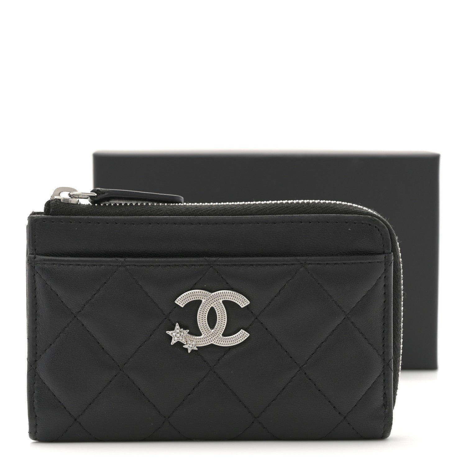 Chanel Lambskin Quilted Studded CC Zip Card Holder Black 8 of 8