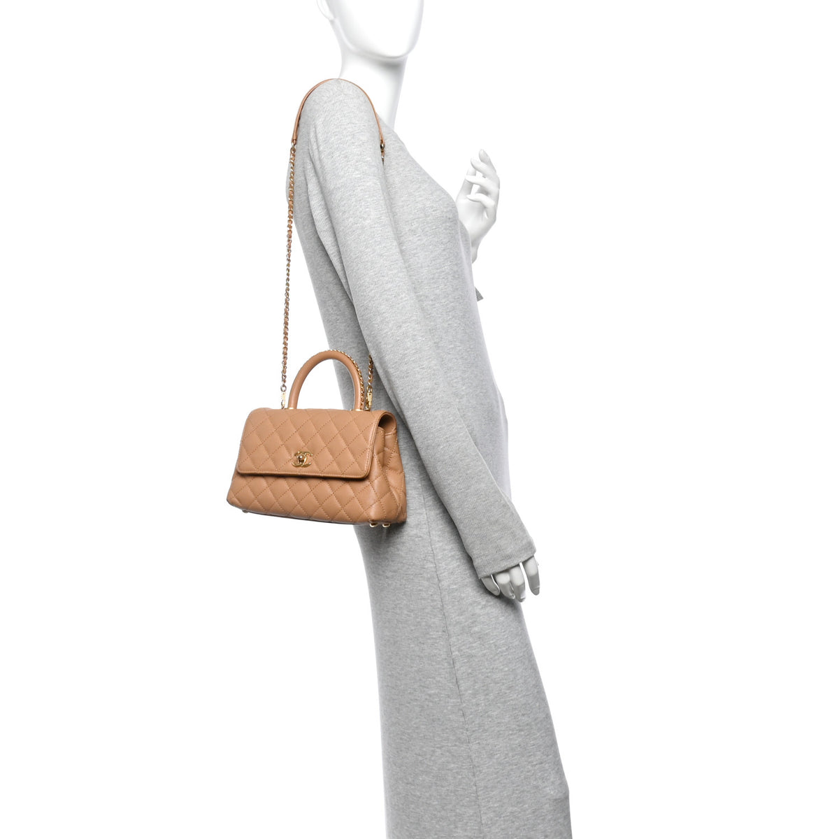 Caviar Quilted Mini Coco Chain Handle Flap Dark Beige