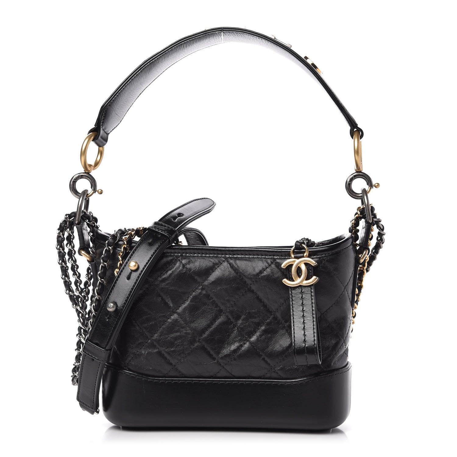 Chanel Aged Calfskin Quilted Small Gabrielle Logo Hobo Black 1 of 10