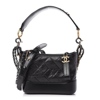 Chanel Aged Calfskin Quilted Small Gabrielle Logo Hobo Black 1 of 10