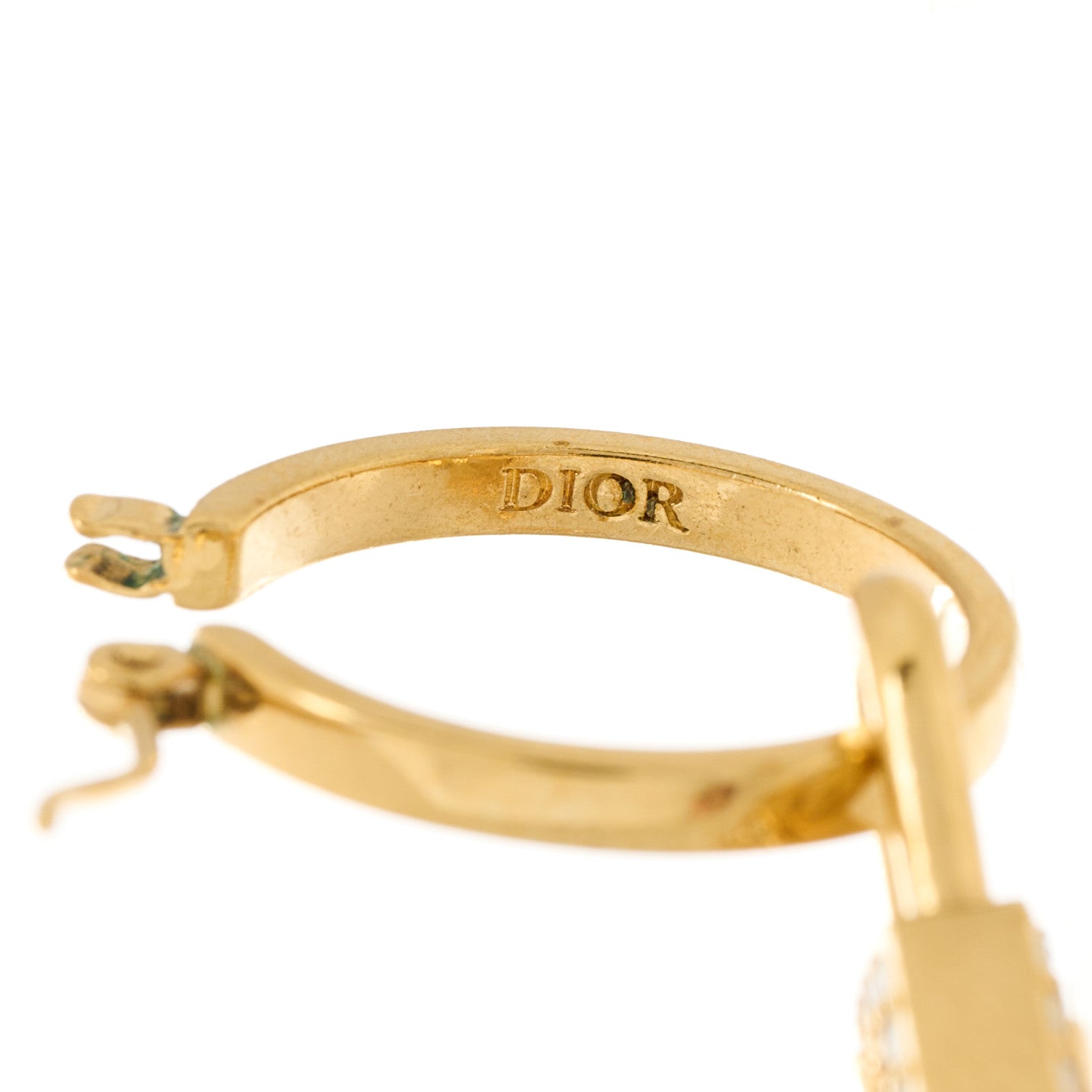 Christian Dior Crystal Lucky Padlock Earrings Gold 4 of 4