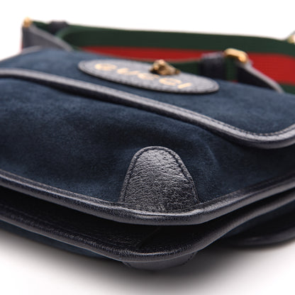 Gucci Suede Web Small Neo Vintage Double Flap Messenger Bag Blue 5 of 9