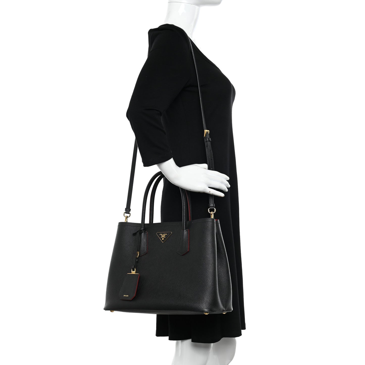 Saffiano Cuir Large Double Bag Black Fuoco