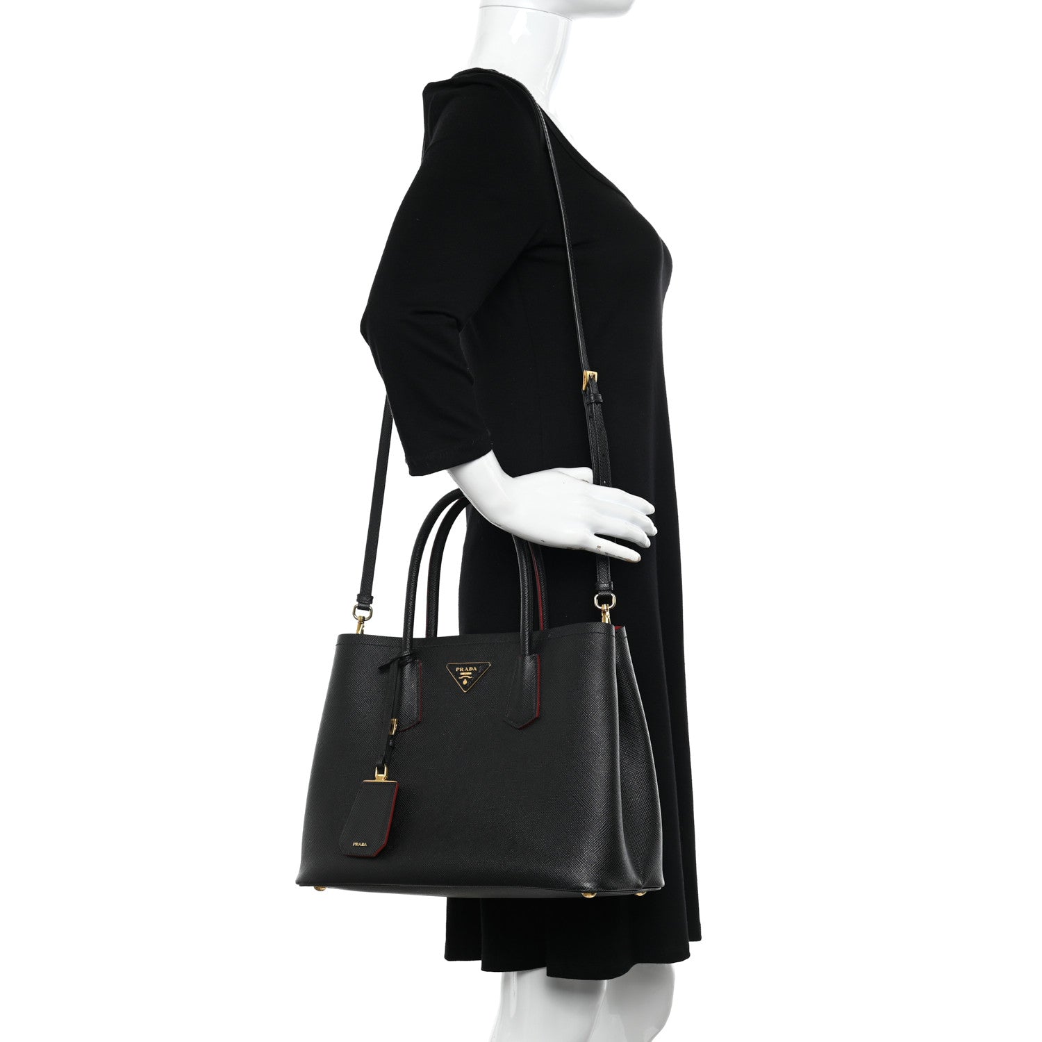 Prada Saffiano Cuir Large Double Bag Black Fuoco 2 of 15