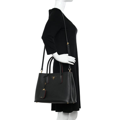 Prada Saffiano Cuir Large Double Bag Black Fuoco 2 of 15