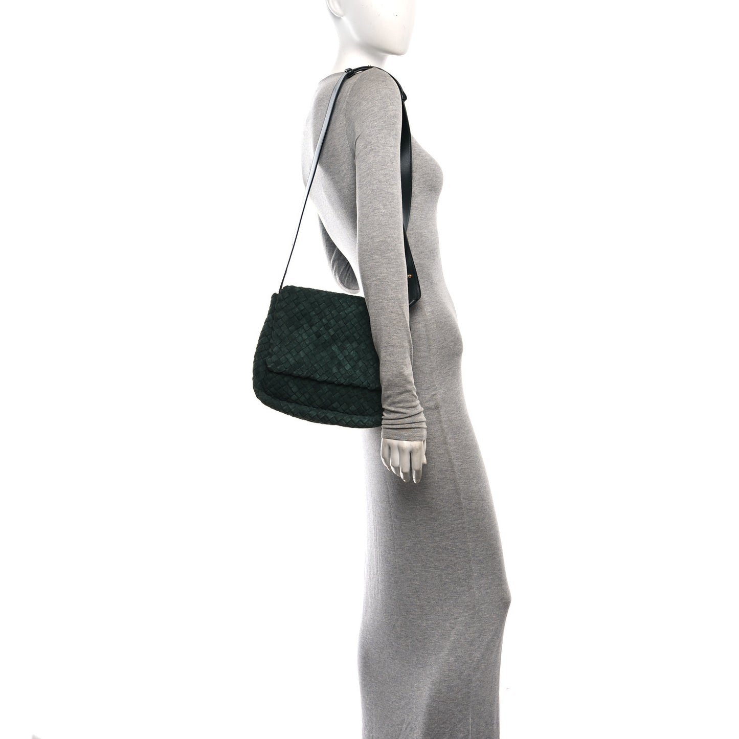 Suede Intrecciato Small Cobble Messenger Bag Emerald Green