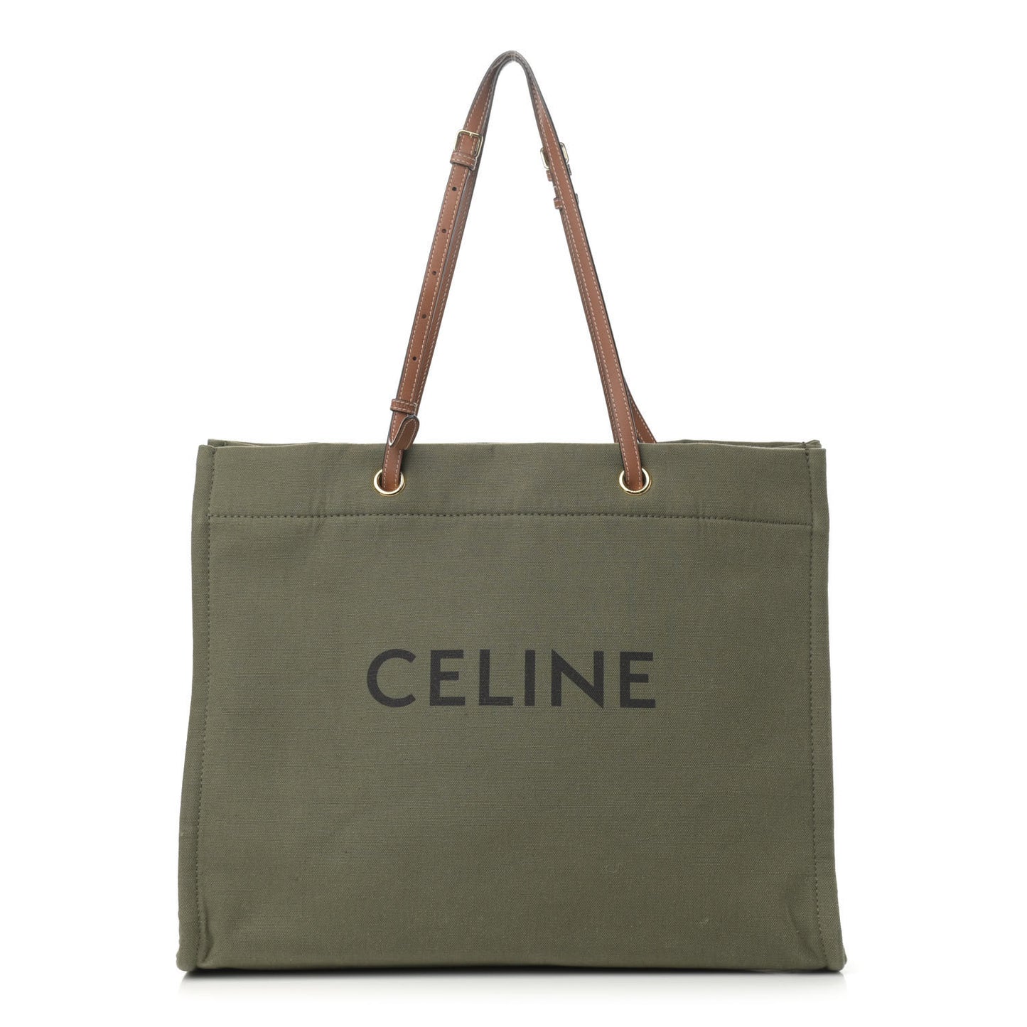 Canvas Calfskin Vertical Cabas Green