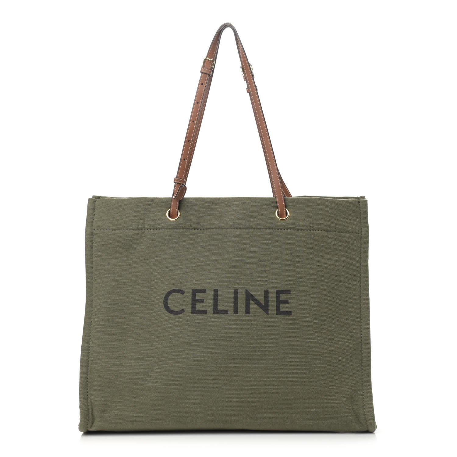 Celine Canvas Calfskin Vertical Cabas Green 1 of 13