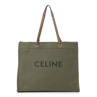 Celine Canvas Calfskin Vertical Cabas Green 1 of 13
