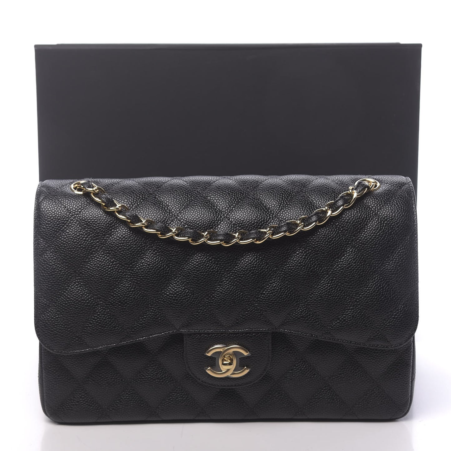 Caviar Quilted Jumbo Double Flap Black