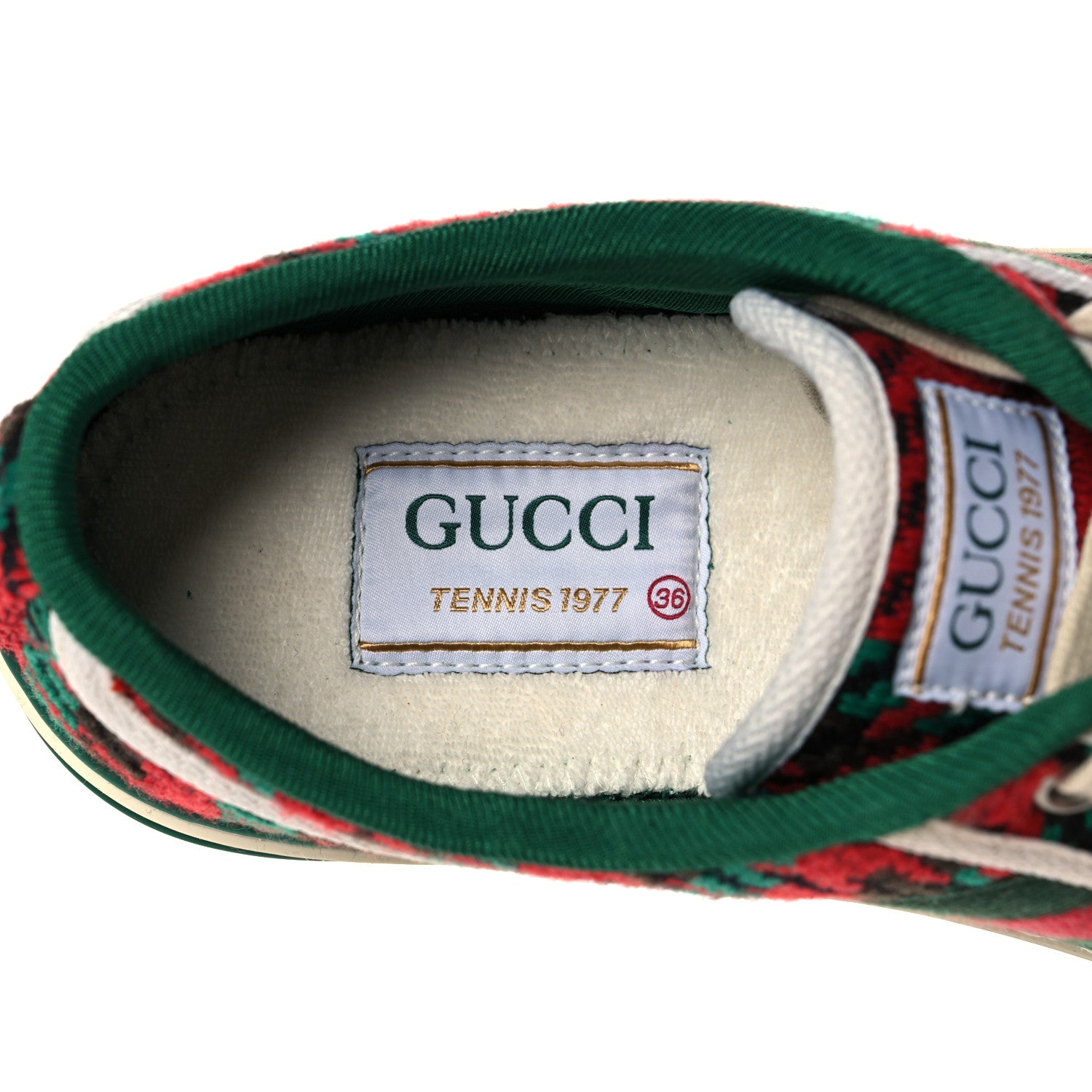 Gucci Cotton Wool Web Houndstooth Interlocking G Womens 1977 Tennis Sneakers 36 Red Green 7 of 8