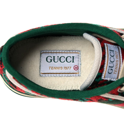 Gucci Cotton Wool Web Houndstooth Interlocking G Womens 1977 Tennis Sneakers 36 Red Green 7 of 8
