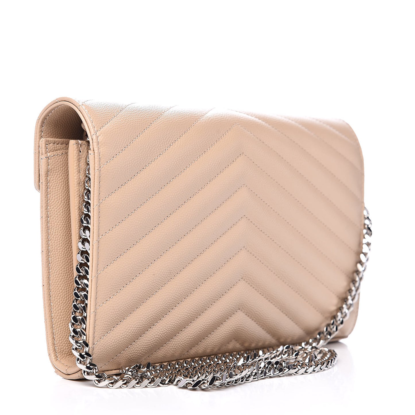Grain De Poudre Matelasse Chevron Monogram Chain Wallet Nude Powder