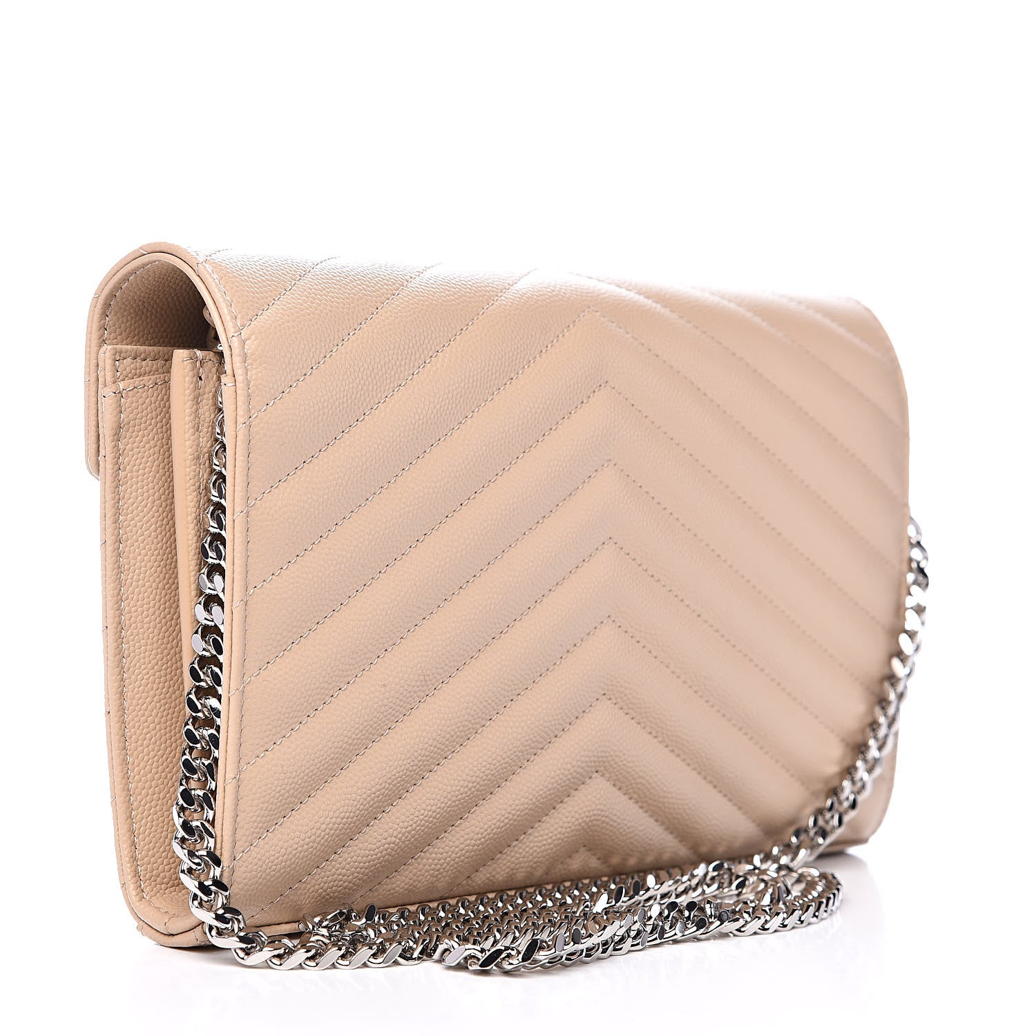 Saint Laurent Grain De Poudre Matelasse Chevron Monogram Chain Wallet Nude Powder 3 of 9