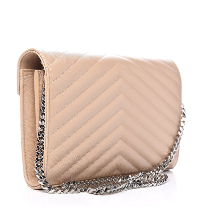 Saint Laurent Grain De Poudre Matelasse Chevron Monogram Chain Wallet Nude Powder 3 of 9