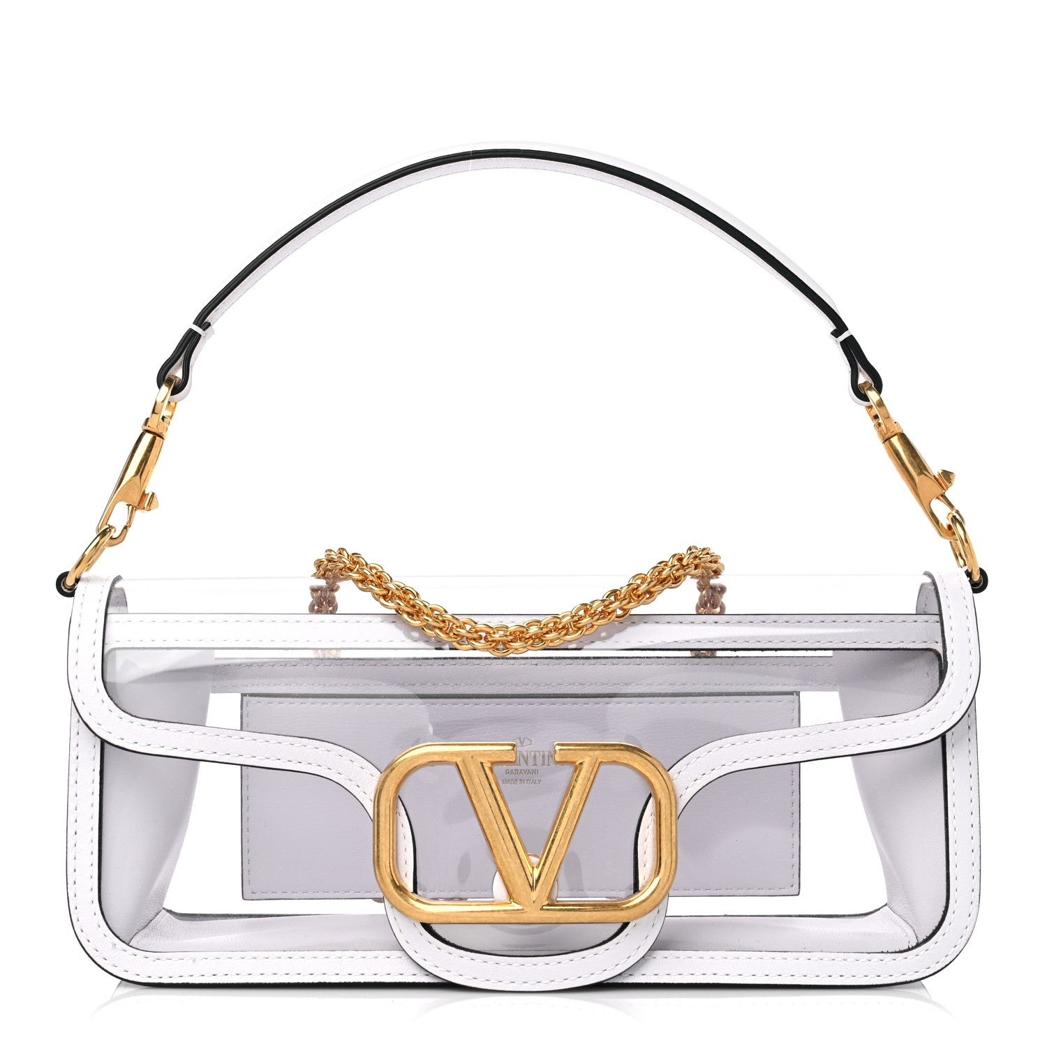VALENTINO GARAVANI PVC Nappa Vlogo Loco Shoulder Bag Transparent Optic White