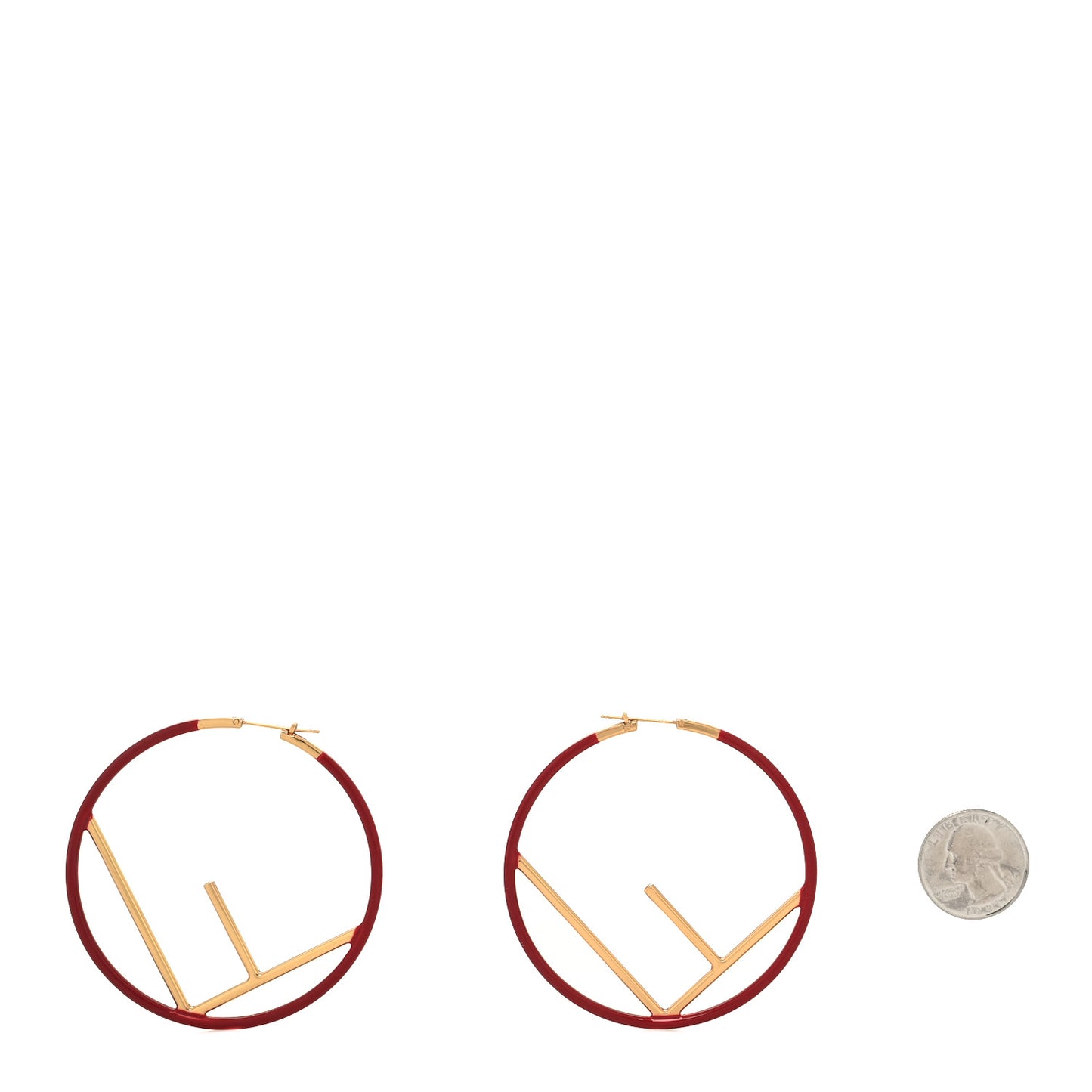 Metal Enamel Large F is Fendi Hoop Earrings Red Gold