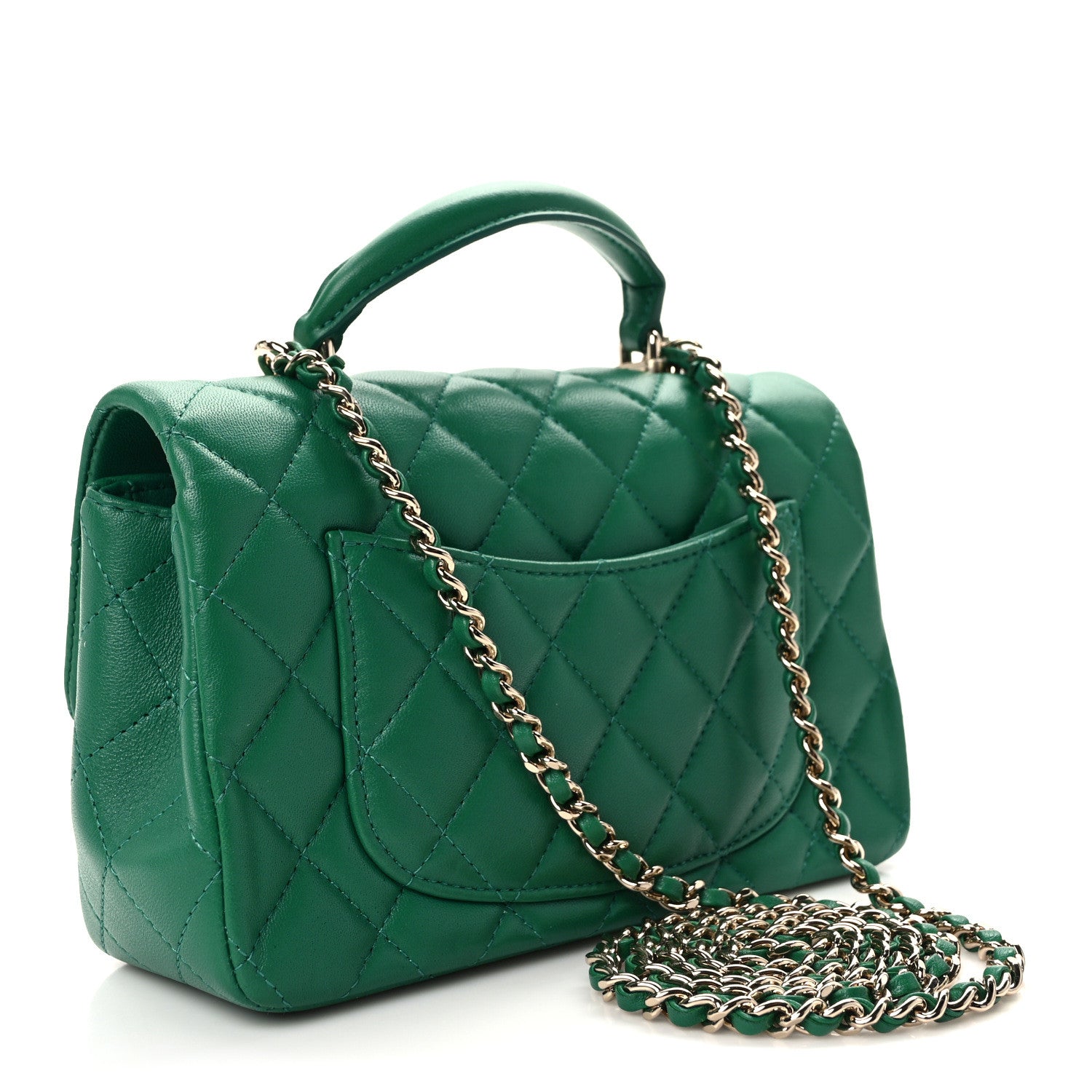 Chanel Lambskin Quilted Mini Top Handle Rectangular Flap Green 3 of 13