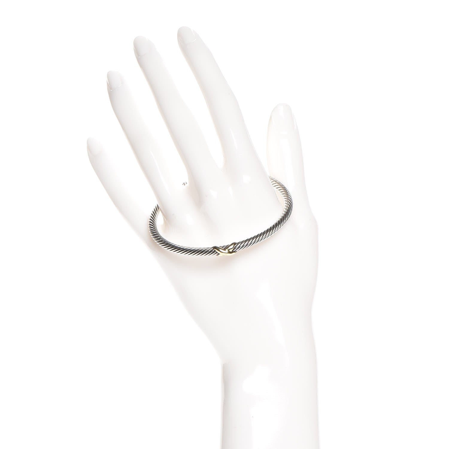 David Yurman Sterling Silver 18K Yellow Gold 4mm X Station Cable Bracelet 2 of 5