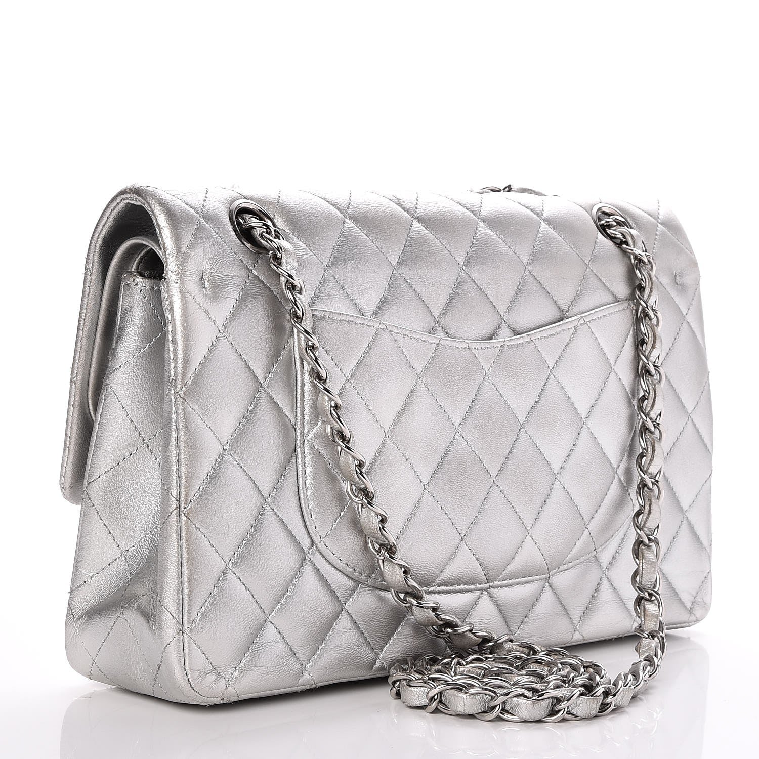 Chanel Metallic Lambskin Quilted Medium Double Flap Silver 3 of 7