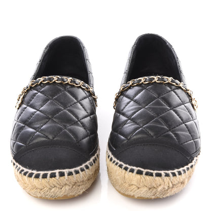 Chanel Lambskin Grosgrain Quilted CC Chain Espadrilles 36 Black 3 of 9